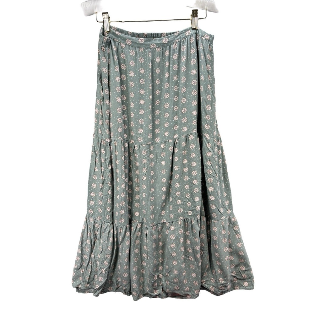 Mimi Chica Floral Tiered Midi Skirt Womens Large Sage Green Boho Cottagecore